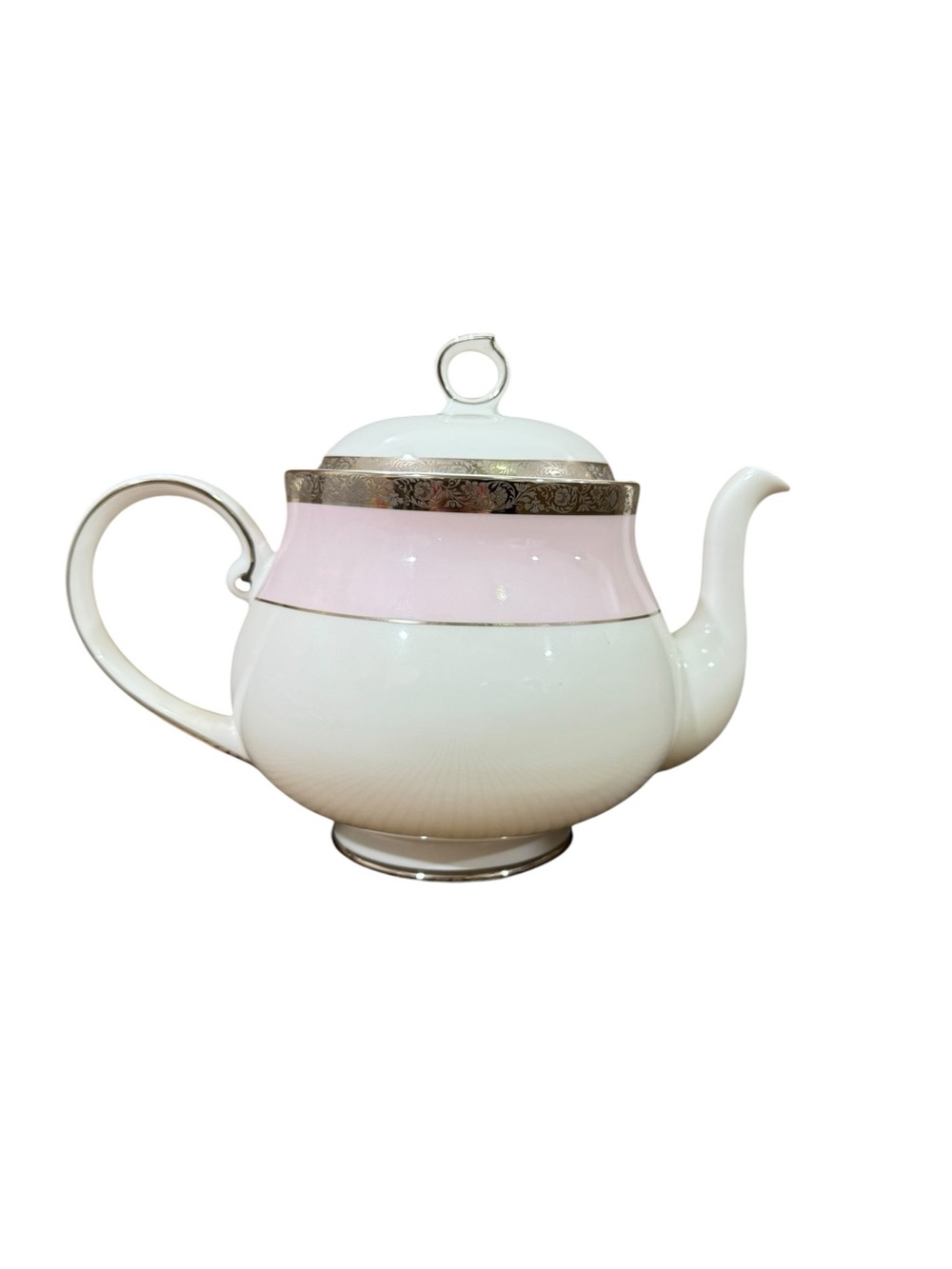 Mary Kay Pink and White Porcelain Teapot with Silver Band- 40th Anniversary - Picture 3 of 5